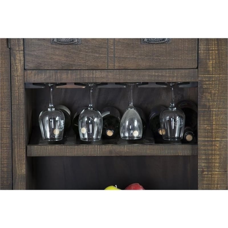 Pemberly Row Wood Home Bar with 4 Shelves and 3 Drawers in Tobacco Leaf