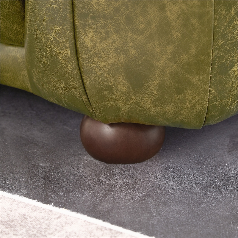 Pemberly Row Solid Wood Frame and Leather Upholstered Couch in Green