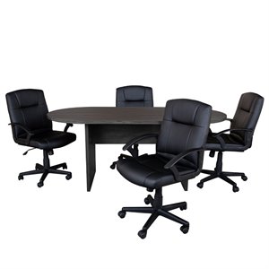 Pemberly Row 5 Piece Wooden Oval Conference Table Set in Gray and Black