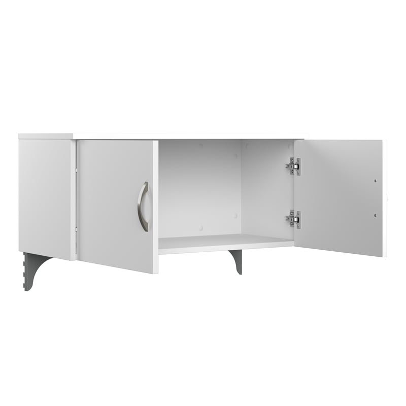 Pemberly Row L Cubicle Desk with Storage in Pure White - Engineered Wood
