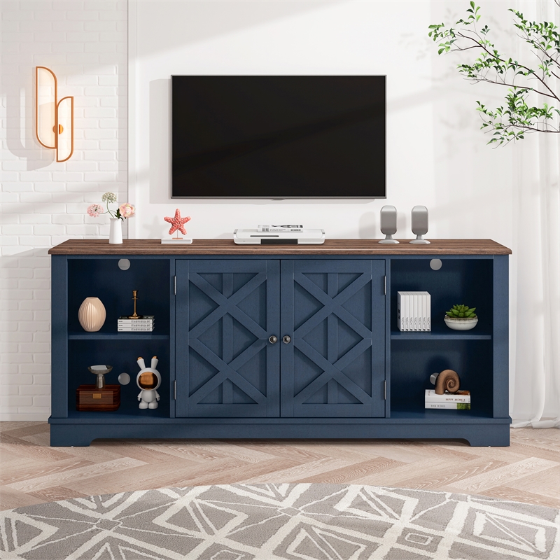 Pemberley Row Wood Navy Blue TV Stand Rectangular Adjustable Storage 70