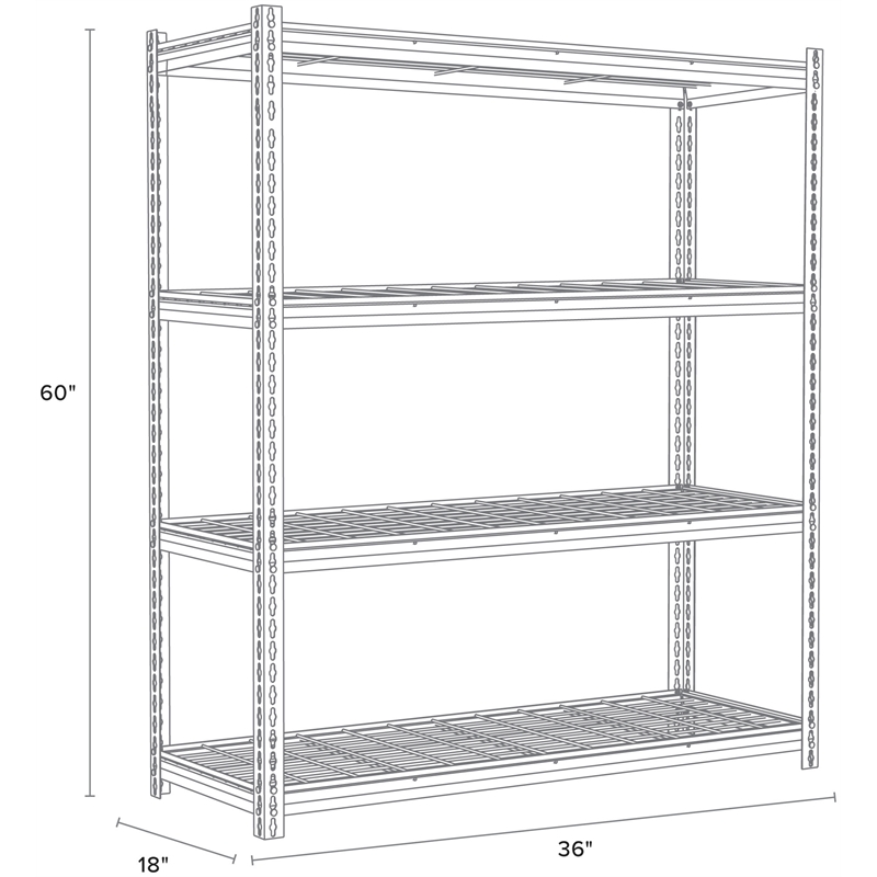 Pemberly Row Riveted Metal Wire Deck Shelving 4-Shelf Unit 18D x 36W x 60H Black
