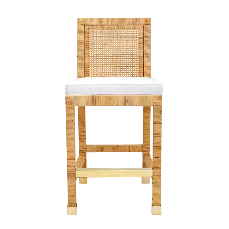 Pemberly Row Contemporary Natural Rattan Veneer Counter Stool