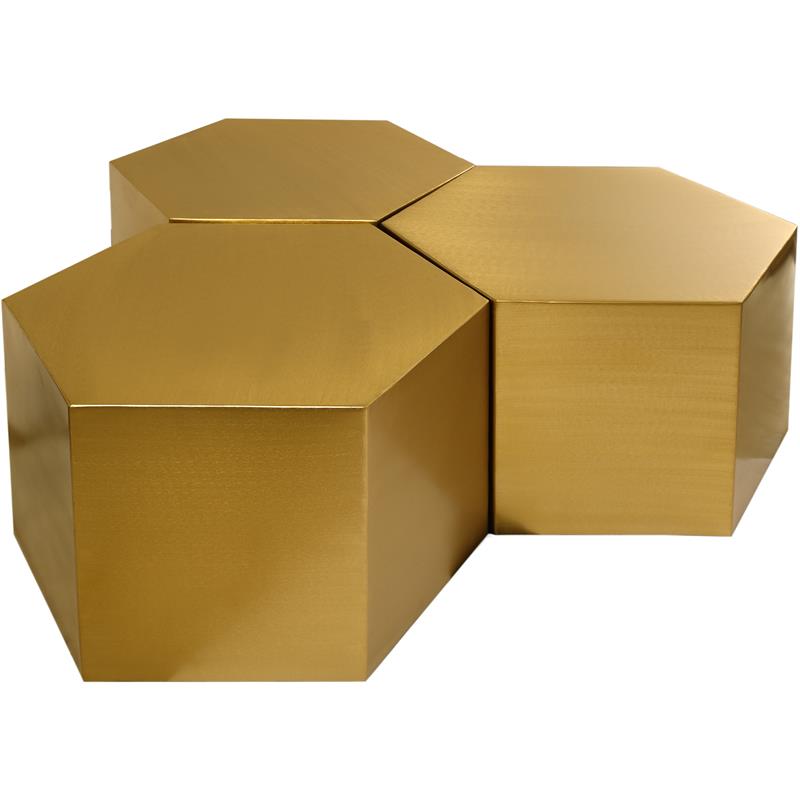 Pemberly Row Modern Brushed Gold 3 Piece Modular Coffee Table