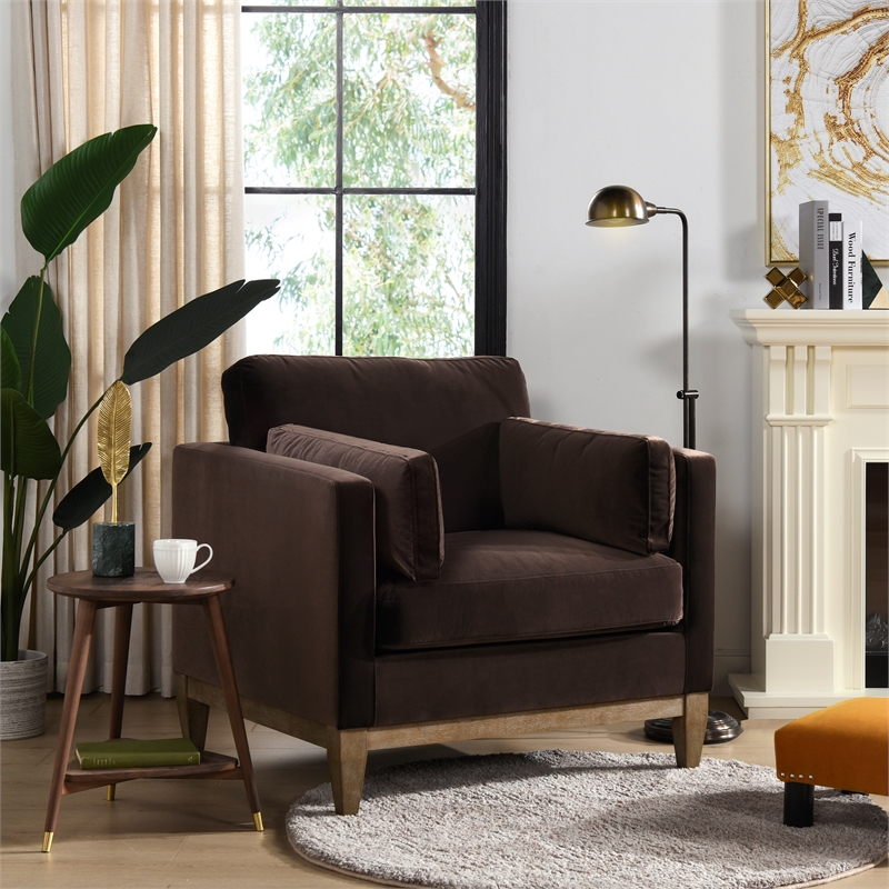 Pemberley Row Performance Velvet Deep Brown Arm Chair Rectangular Removable Cushions 36