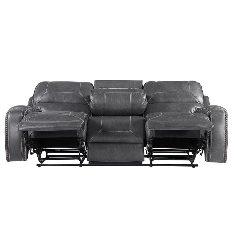 Pemberly Row Contemporary Gray Faux Leather Manual Recliner Sofa