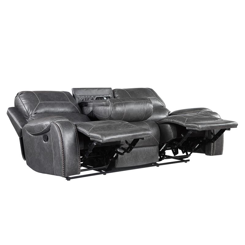 Pemberly Row Contemporary Gray Faux Leather Manual Recliner Sofa