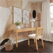 Pemberly Row Contemporary Rattan Glass Top Desk in Natural Finish