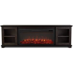 Pemberly Row Solid Wood Landscape Media Electric Fireplace in Brown