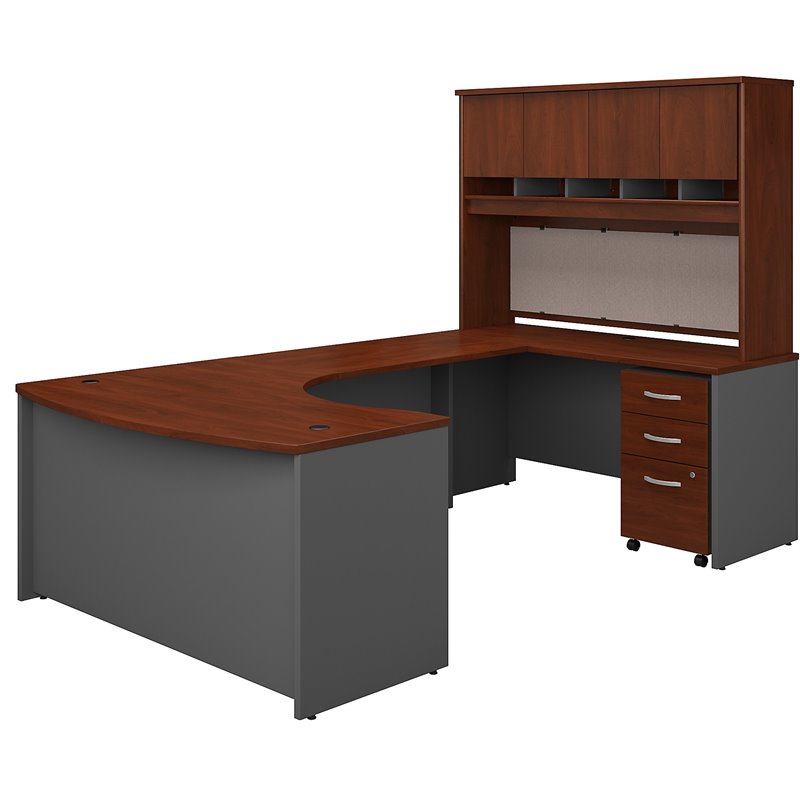 Pemberley Row Laminate Hansen Cherry U-Shaped Desk Wraparound Design Assembly Required