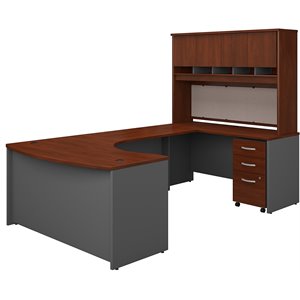 Pemberley Row Laminate Hansen Cherry U-Shaped Desk Wraparound Design Assembly Required