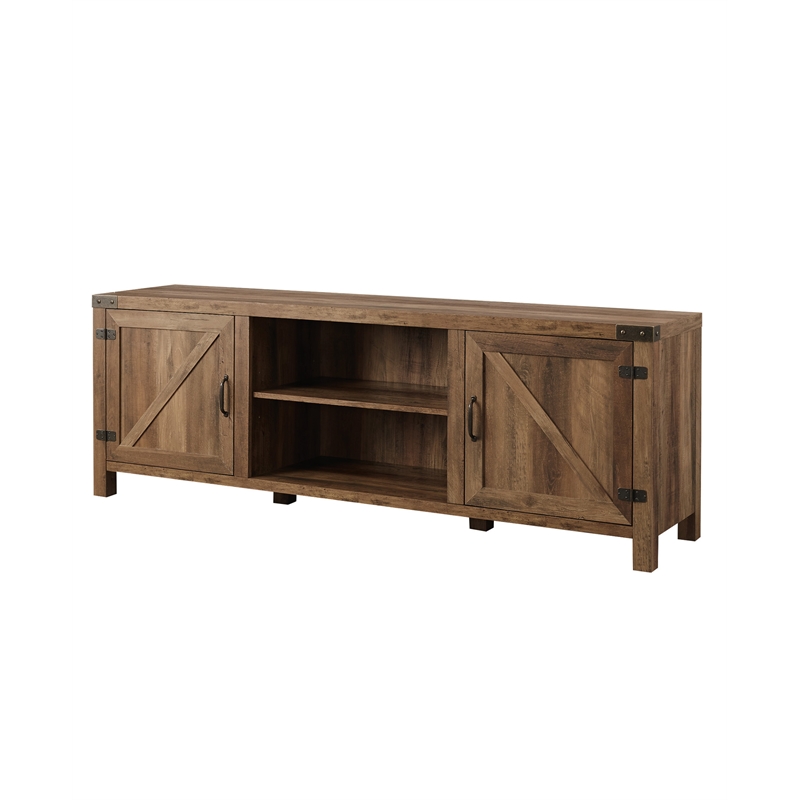 Pemberly Row 4PC Barn Door TV Stand Coffee Table & 2 End Table Set in Rustic Oak