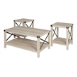Pemberly Row 4PC Barn Door TV Stand Coffee Table & 2 End Table Set in White Oak