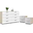 Pemberly Row 3PC Set of 2 Nightstands and 1 Double Dresser in Oak and White