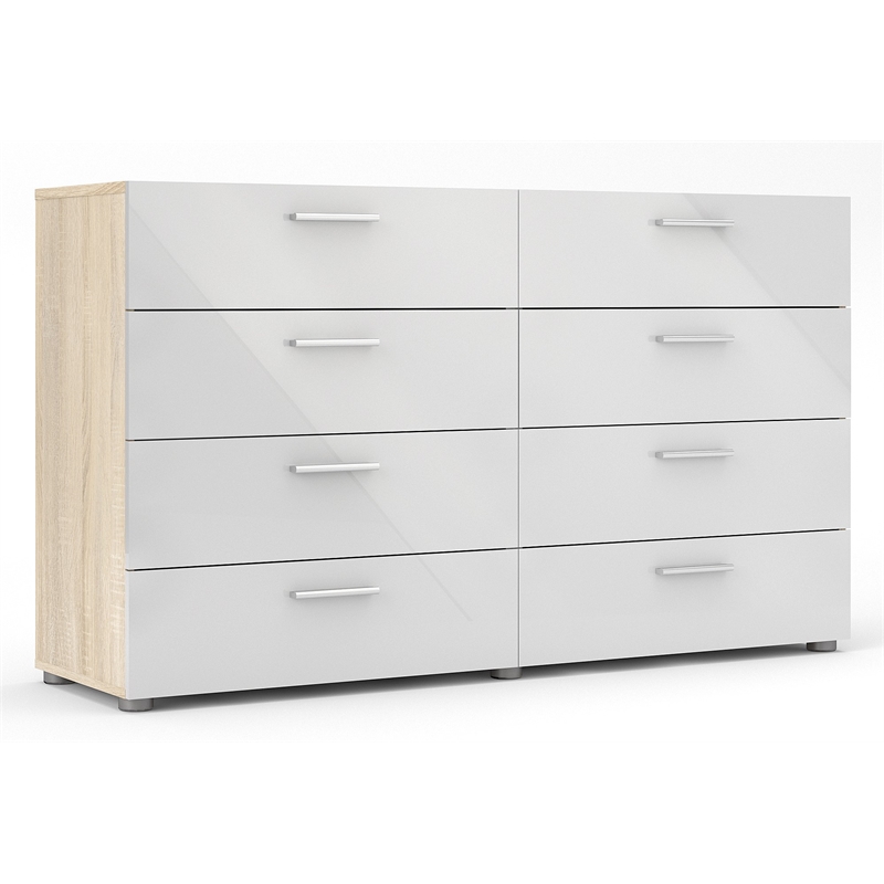 Pemberly Row 4PC Set 2 Nightstands 1 Double Dresser & 1 Chest in Oak & White