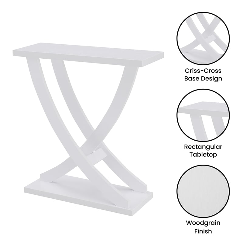 Pemberly Row Modern Criss-Cross Console Table in White Wood Finish