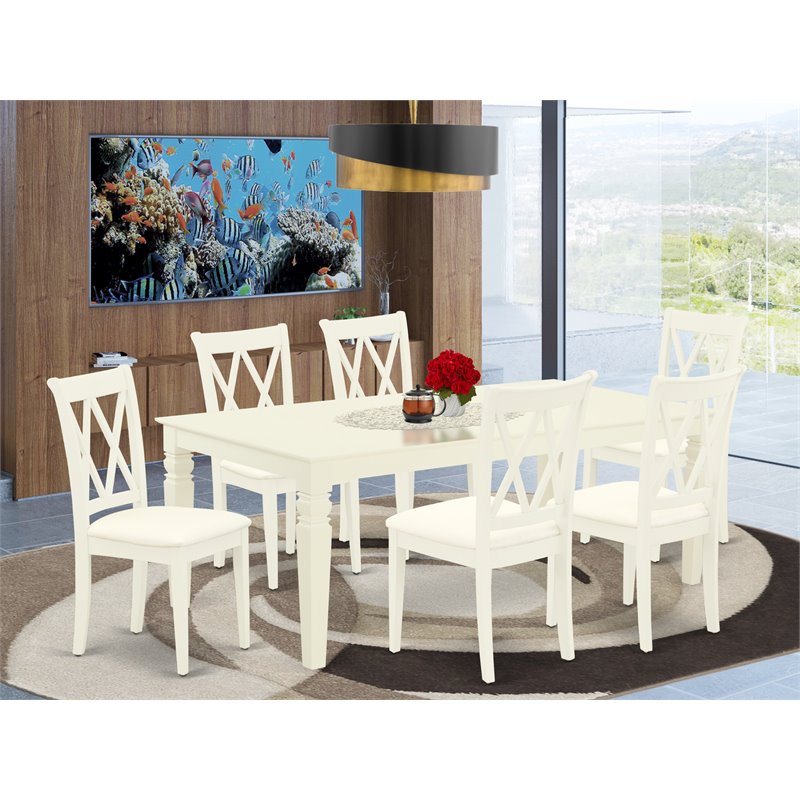Pemberly Row Contemporary 7-piece Wood Dinette Set in Linen White