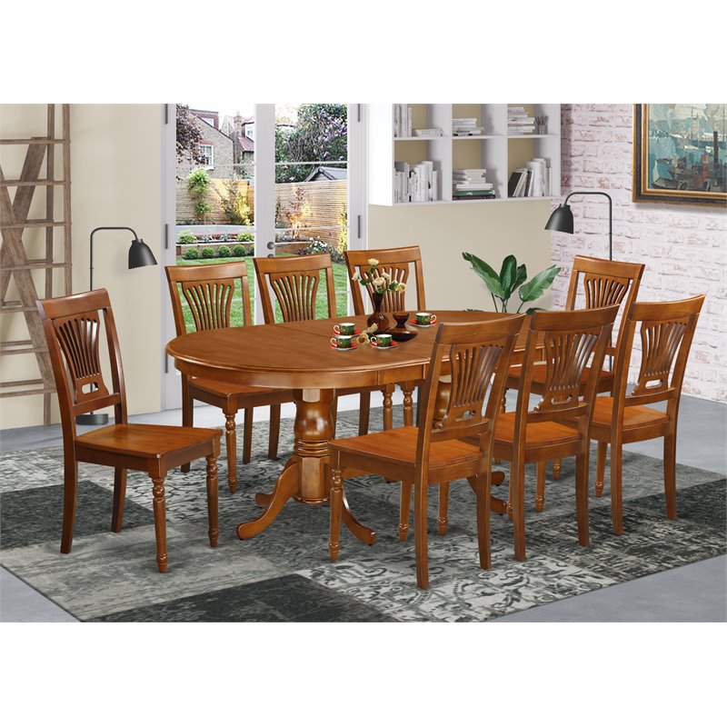 Pemberly Row Modern 9-piece Dining Set with Wood Seat in Brown