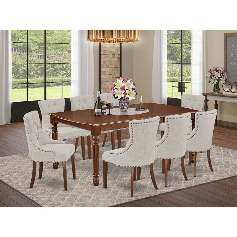 Pemberly Row Modern 9-piece Wood Dining Set in Mahogany/Doeskin
