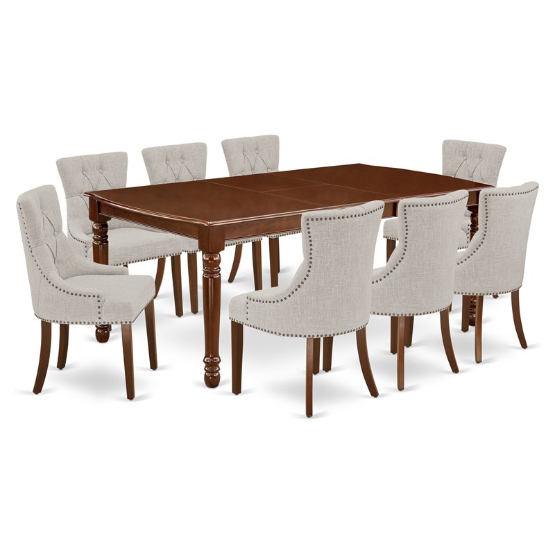 Pemberly Row Modern 9-piece Wood Dining Set in Mahogany/Doeskin