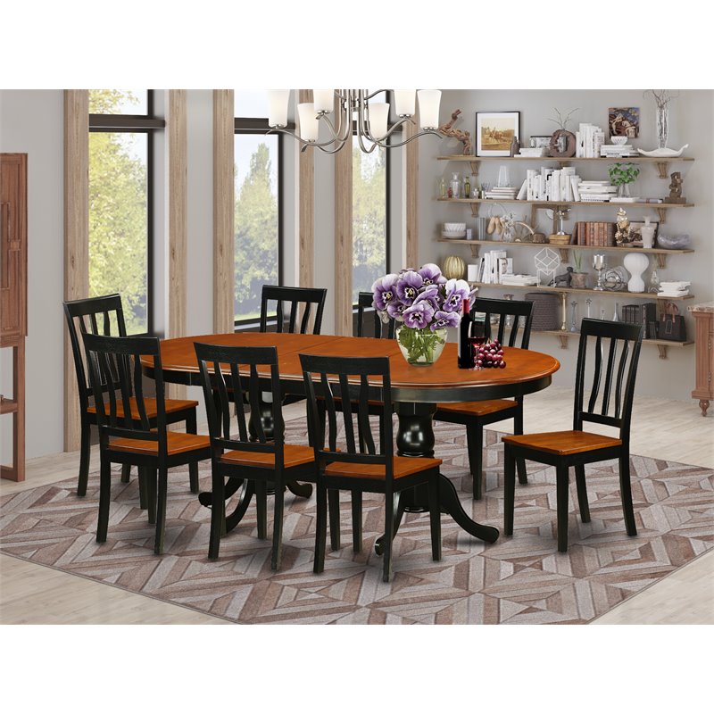 Pemberly Row Modern 9-piece Dining Set with Wood Chairs in Black