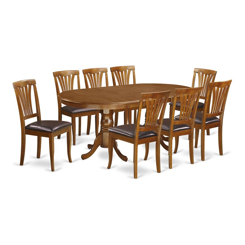 Pemberly Row Modern 9-piece Dining Set with Leather Seat in Brown