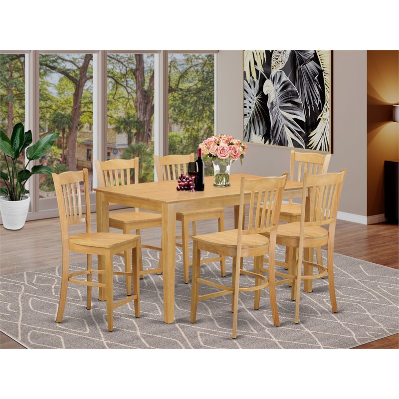Pemberly Row 7-piece Wood Pub Table and Dining Chair Set in Oak