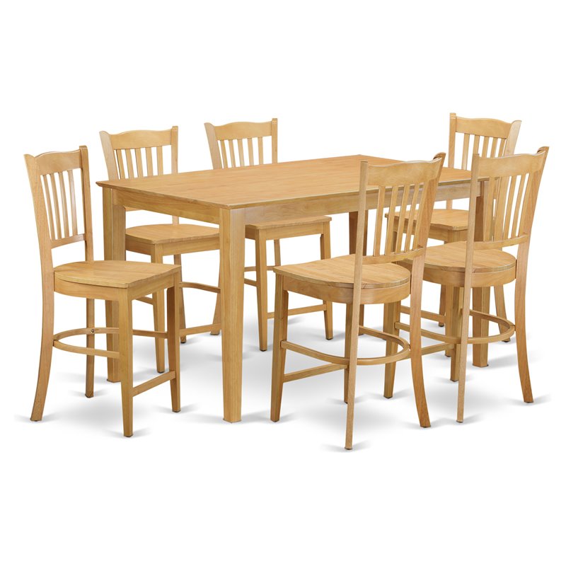 Pemberly Row 7-piece Wood Pub Table and Dining Chair Set in Oak