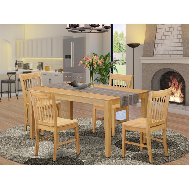 Pemberly Row 5-piece Wood Seat Chair and Dining Table Set in Oak