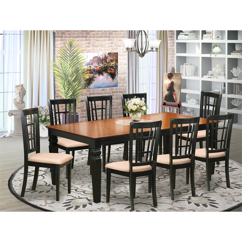 Pemberly Row 9-piece Dining Set with Fabric Seat in Black/Cherry