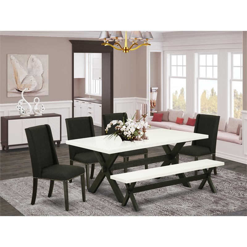 Pemberly Row X-Style 6-piece Wood Dining Table Set in Black/Linen White