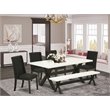 Pemberly Row X-Style 6-piece Wood Dining Table Set in Black/Linen White