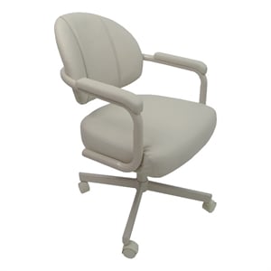 Pemberly Row Swivel Tilt Dining Arm Chair in Vinyl Upholstered Ocean Beige