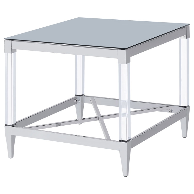 Pemberly Row Square Metal End Table Tempered Mirror Top Chrome