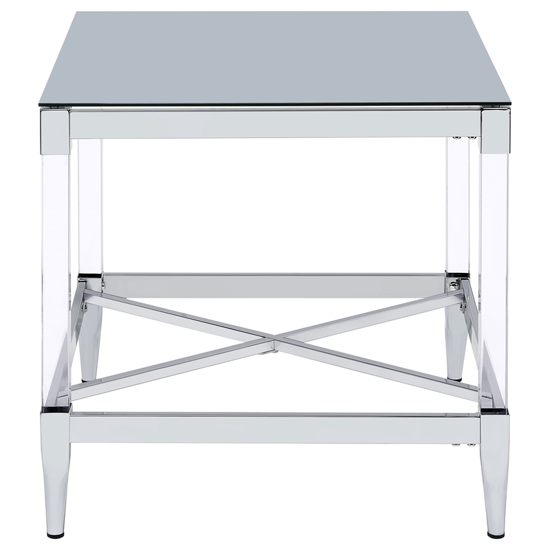 Pemberly Row Square Metal End Table Tempered Mirror Top Chrome