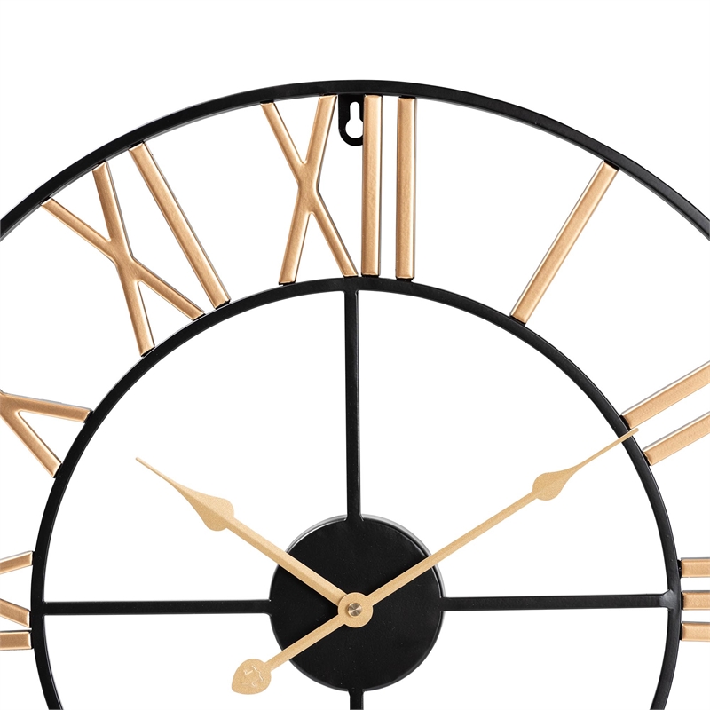 Pemberly Row Modern Industrial Two-Tone Black and Gold Metal Wall Clock