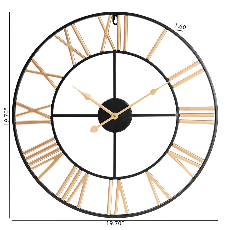 Pemberly Row Modern Industrial Two-Tone Black and Gold Metal Wall Clock