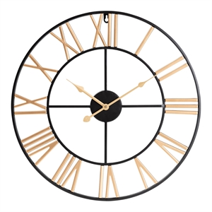 Pemberly Row Modern Industrial Two-Tone Black and Gold Metal Wall Clock