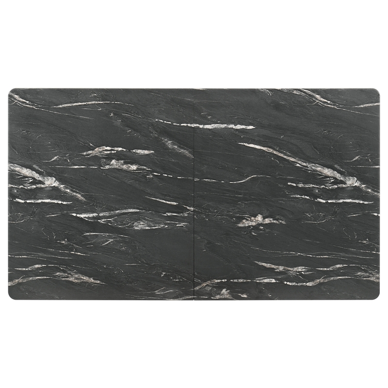 Pemberly Row Wood Dining Table Faux Marble Top and Extension Leaf Black