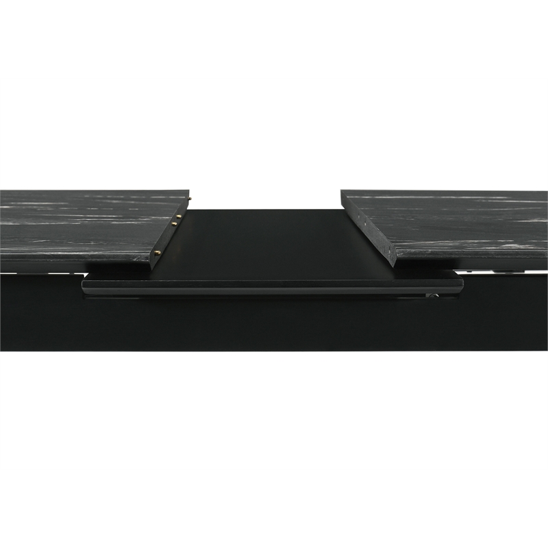 Pemberly Row Wood Dining Table Faux Marble Top and Extension Leaf Black