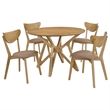 Pemberly Row 5-piece Round Solid Wood Dining Set Light Walnut