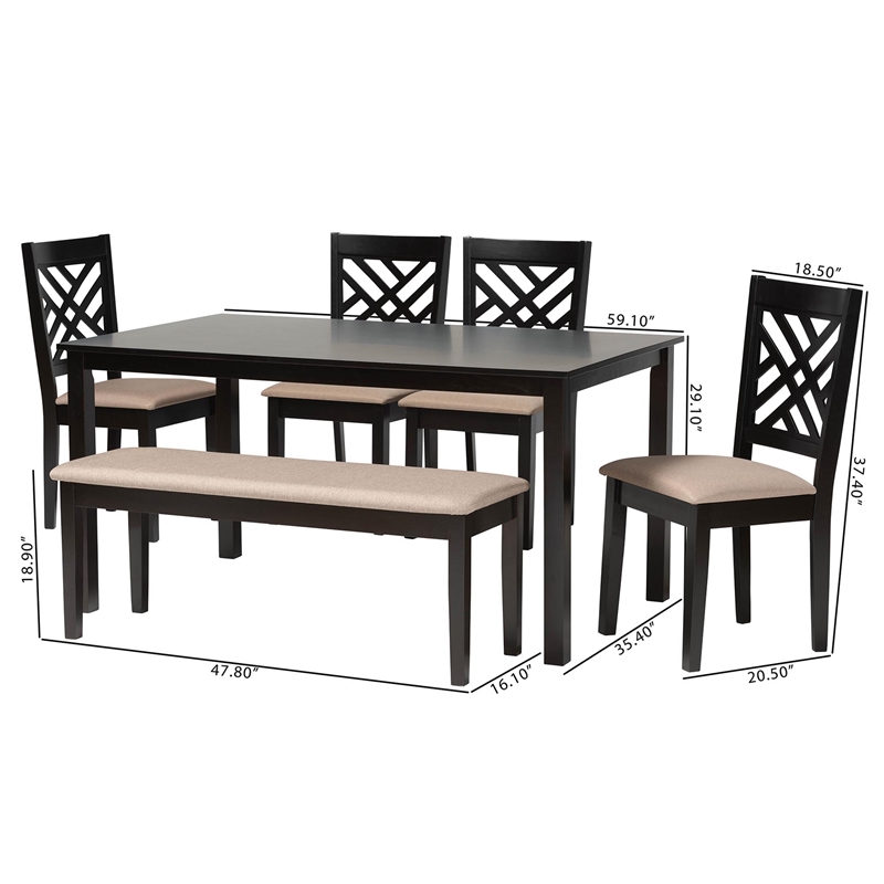 Pemberly Row Sand Fabric and Walnut Brown Wood 6-Piece Dining Set
