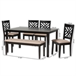 Pemberly Row Sand Fabric and Walnut Brown Wood 6-Piece Dining Set