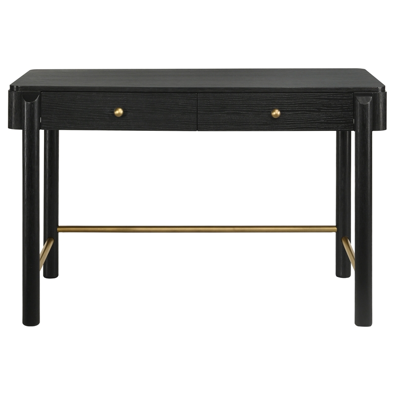 Pemberly Row Coastal 2-drawer Wood Vanity Desk Makeup Table Black