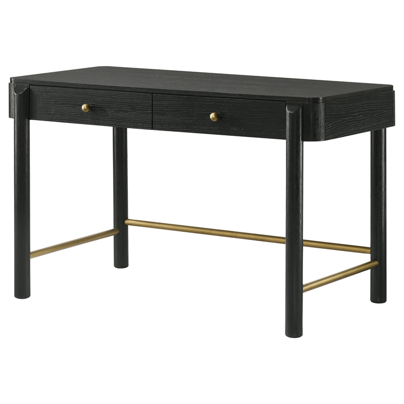 Pemberly Row Coastal 2-drawer Wood Vanity Desk Makeup Table Black