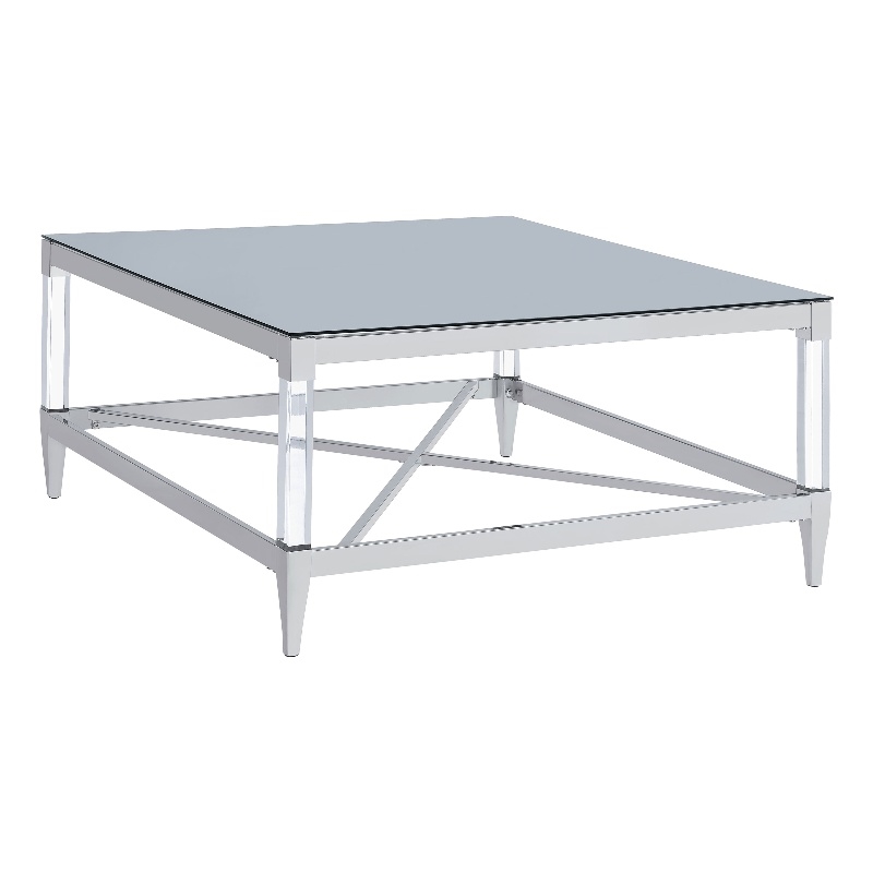 Pemberly Row Square Metal Coffee Table Tempered Mirror Top Chrome