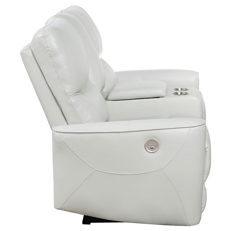 Pemberly Row Faux Leather Power Reclining Loveseat with Console Ivory