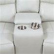 Pemberly Row Faux Leather Power Reclining Loveseat with Console Ivory