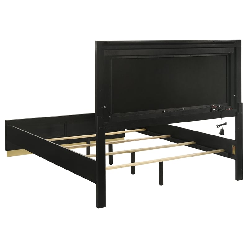Pemberly Row Wood Queen Bed with LED Headboard Black and Gray
