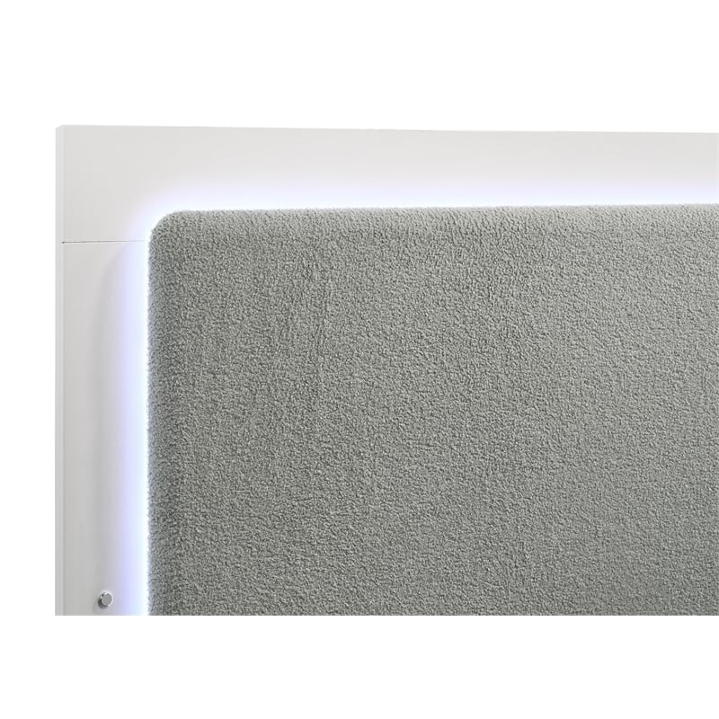 Pemberly Row Wood Queen Bed with LED Headboard White and Gray